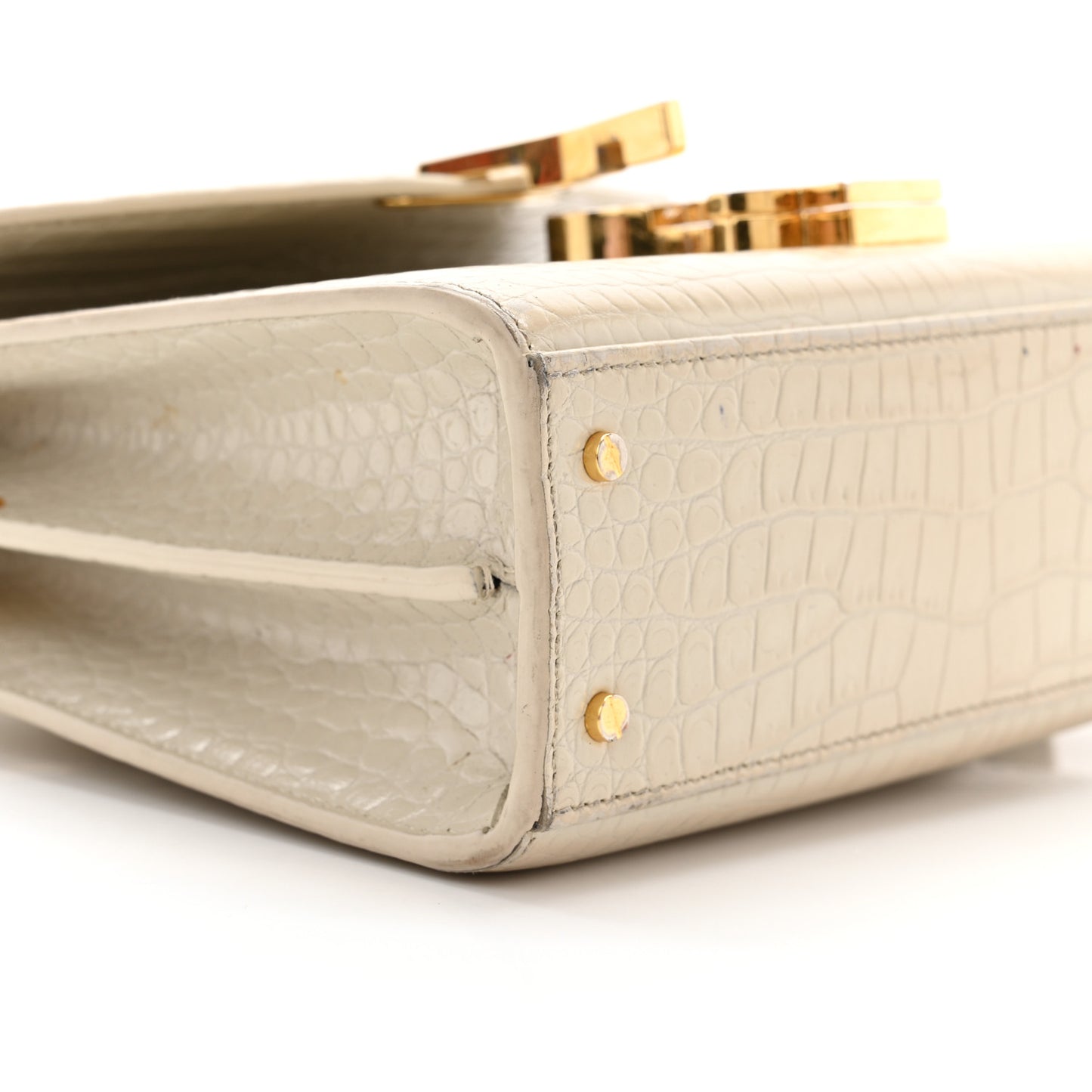 Crocodile Embossed Mini Classic Monogram Cassandra Top Handle Crema Soft