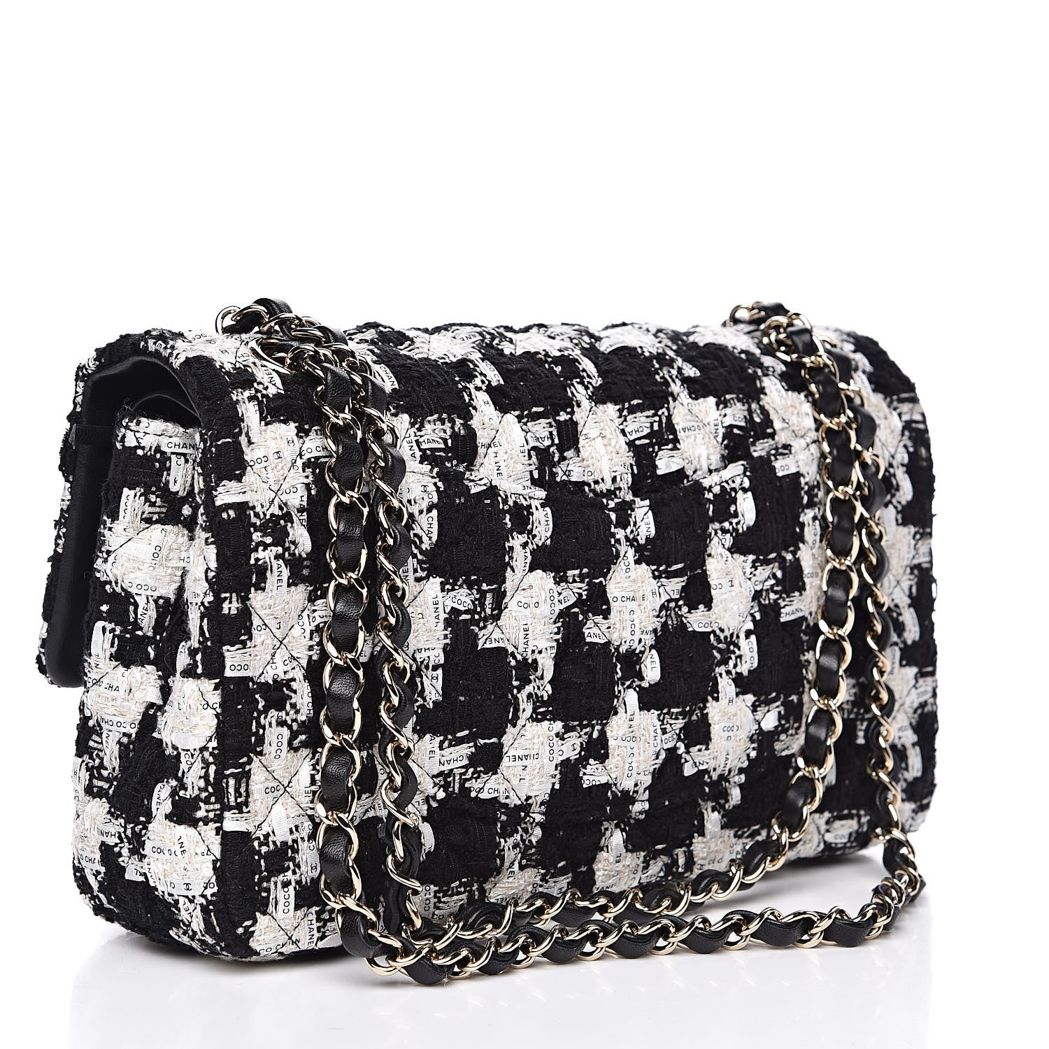Chanel Tweed Quilted Medium Double Flap Black Ecru White 3 of 11