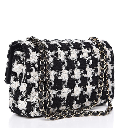 Chanel Tweed Quilted Medium Double Flap Black Ecru White 3 of 11