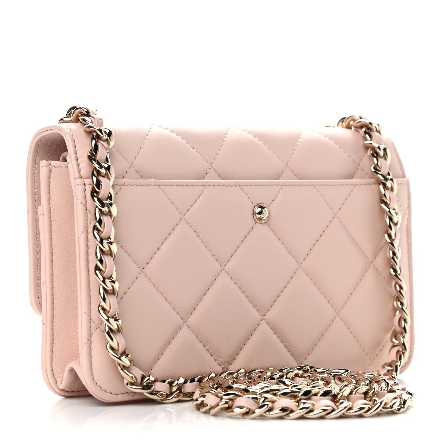 Lambskin Plexi Quilted Wallet On Chain WOC Light Beige