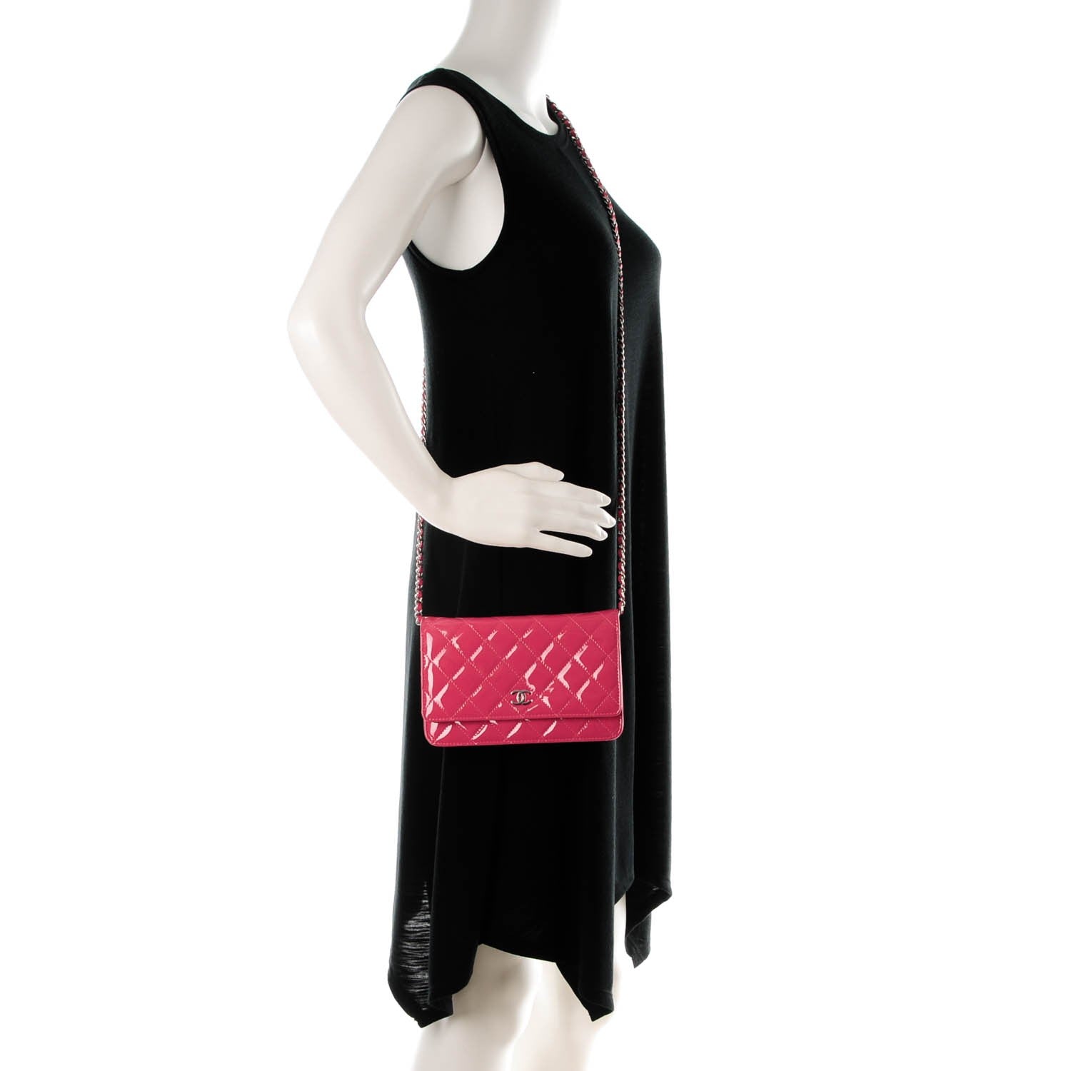 Chanel Patent Quilted Wallet On Chain WOC Pink 3 of 10