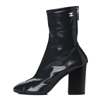 Chanel Shiny Crumpled Calfskin CC Cap Toe Short Boots 38.5 Dark Grey 1 of 6