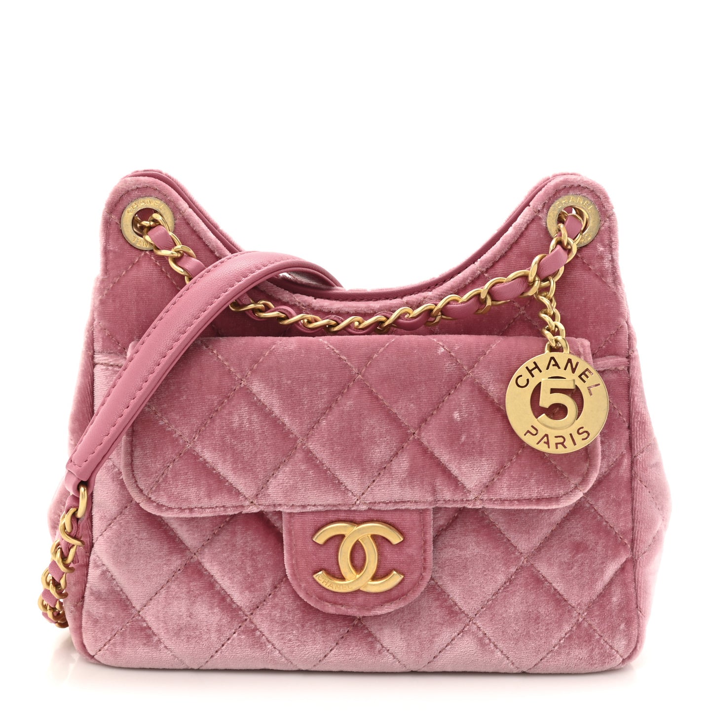 Velvet Quilted Small Wavy CC Hobo Pink