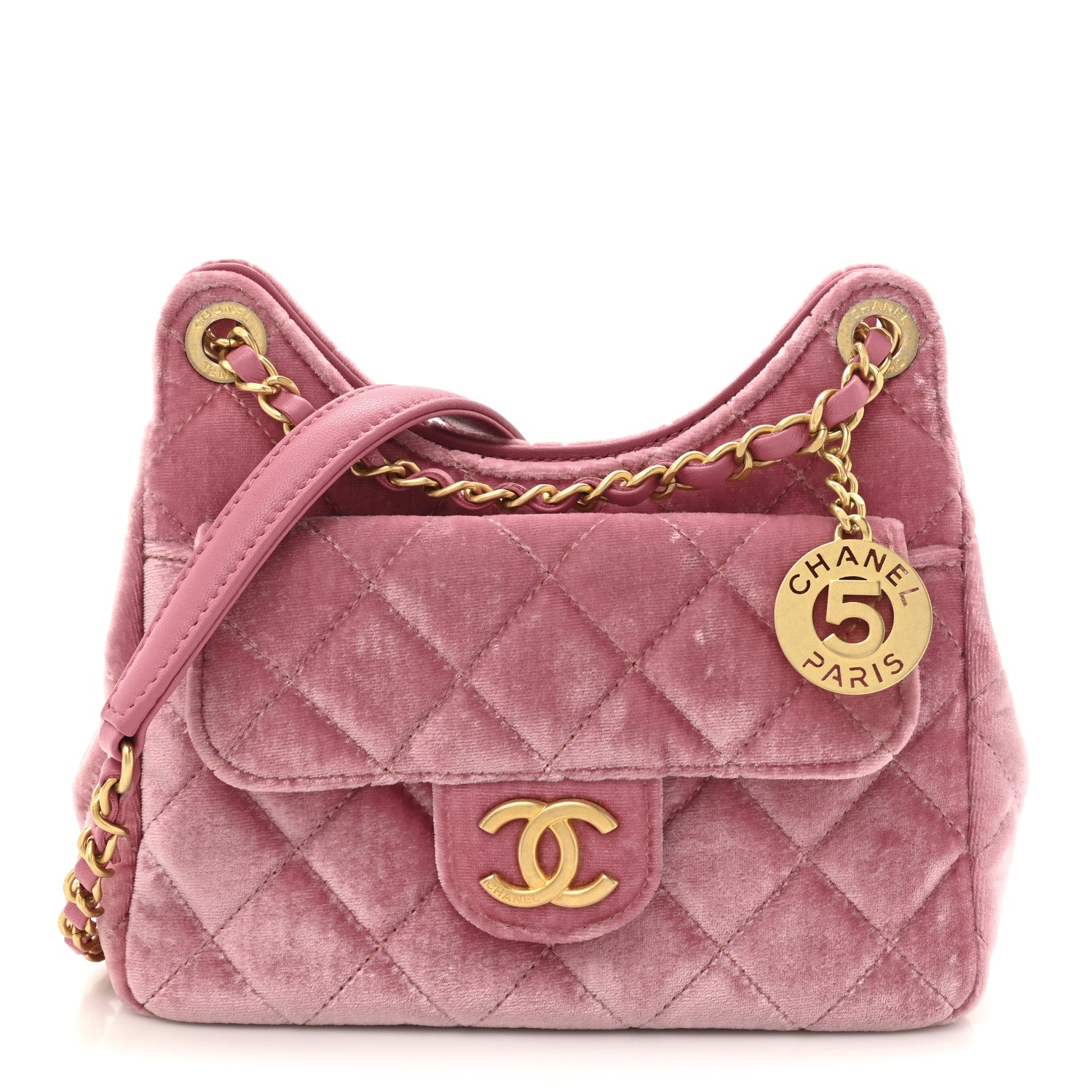 Chanel Velvet Quilted Small Wavy CC Hobo Pink 1 of 12