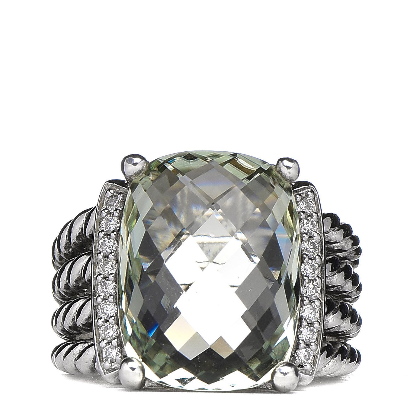 Sterling Silver Diamond Prasiolite 16mm Wheaton Ring 53 6.5