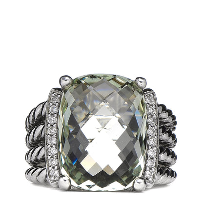 David Yurman Sterling Silver Diamond Prasiolite 16mm Wheaton Ring 53 6.5 1 of 9