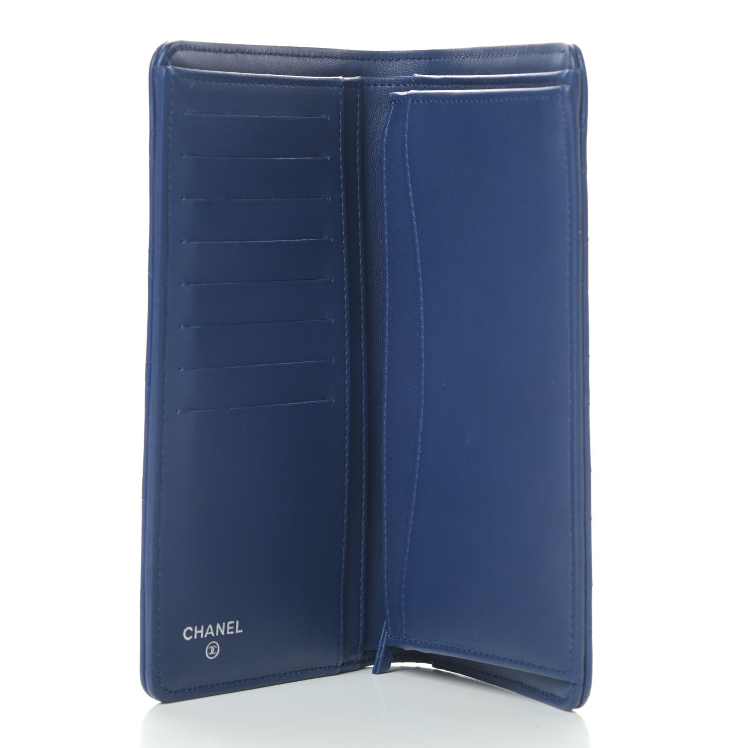 Chanel Lambskin Quilted Yen Wallet Dark Blue 4 of 5