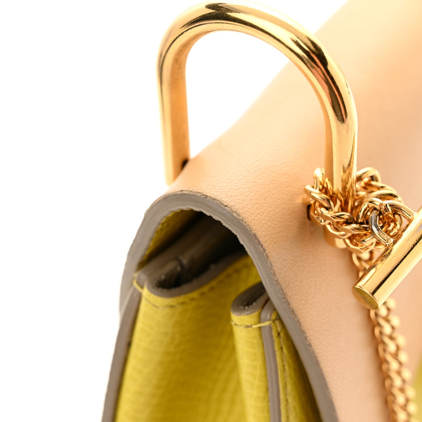 Grained Calfskin Lambskin Mini Bi-Color Drew Shoulder Bag Yellow Beige