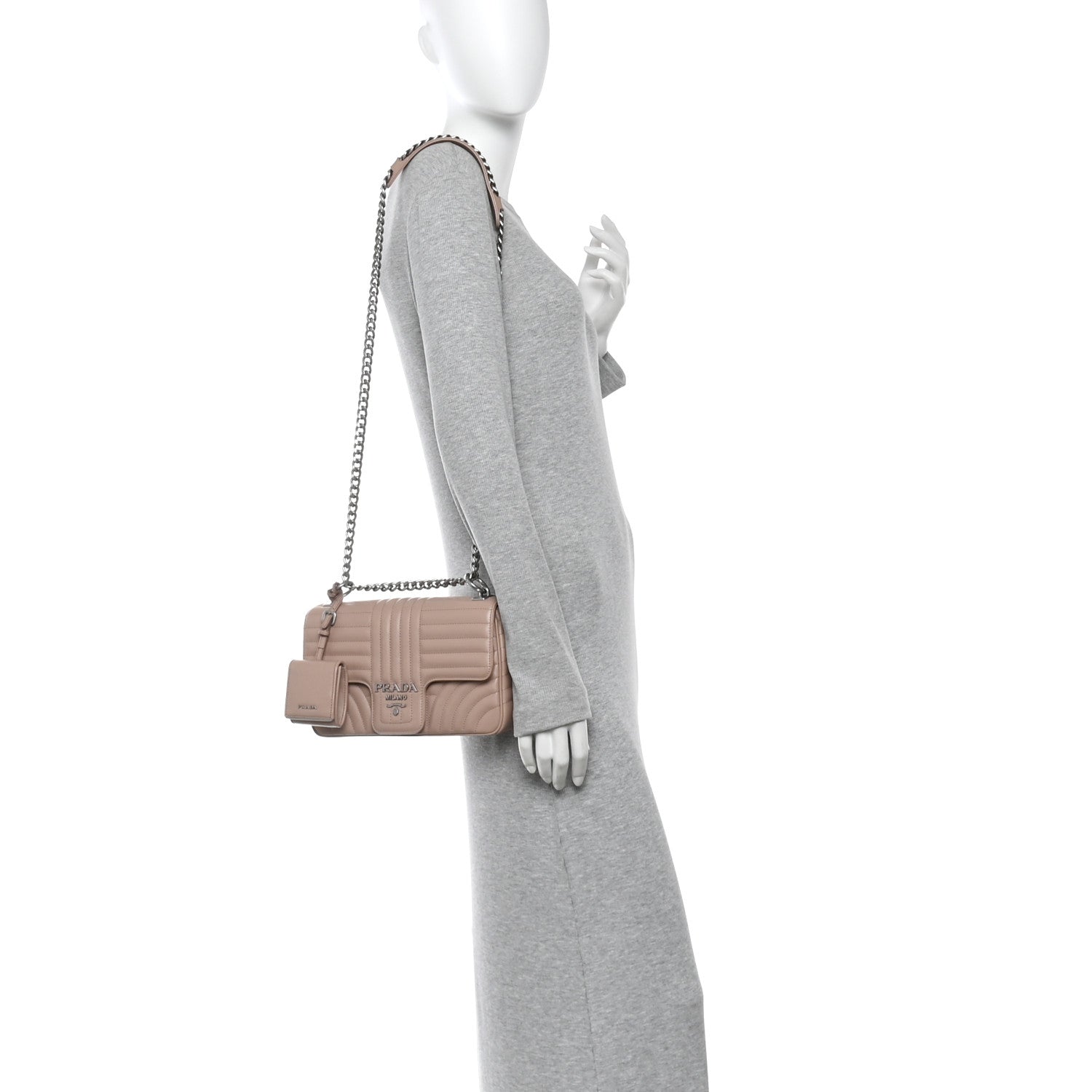 Prada Soft Calfskin Impunture Diagramme Medium Chain Flap Shoulder Bag Cipria 2 of 11