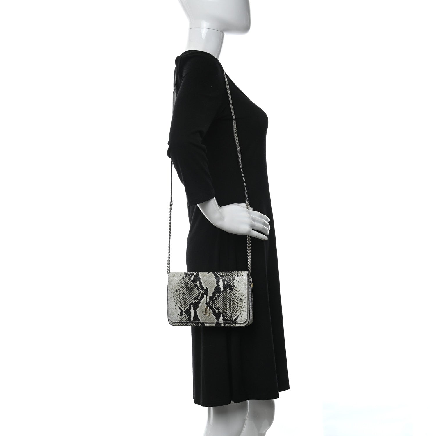 Jimmy Choo Elaphe Snakeskin Printed Wallet on Chain Light Stone 2 of 8