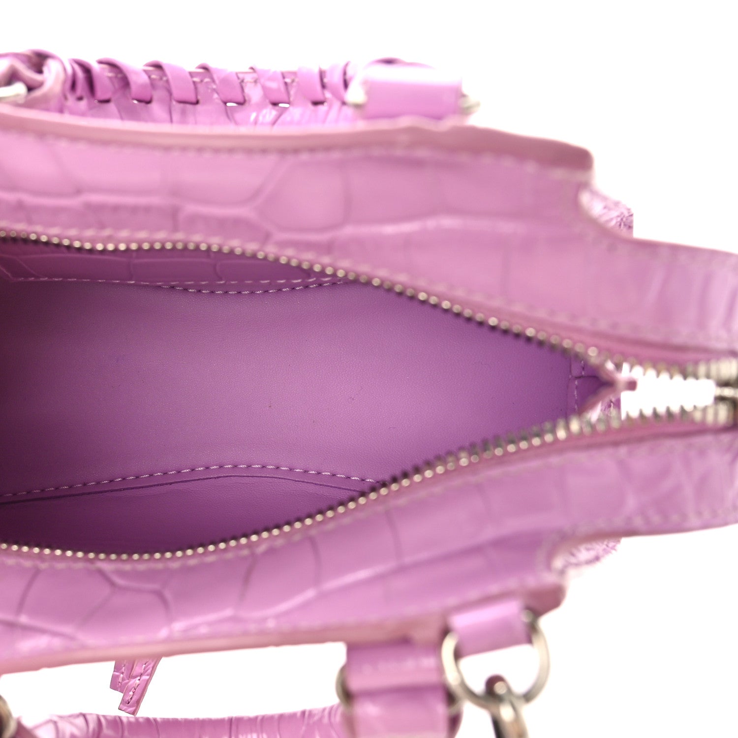 Balenciaga Calfskin Crocodile Embossed Neo Classic Silver Hardware Nano City Crossbody Lilac 5 of 8
