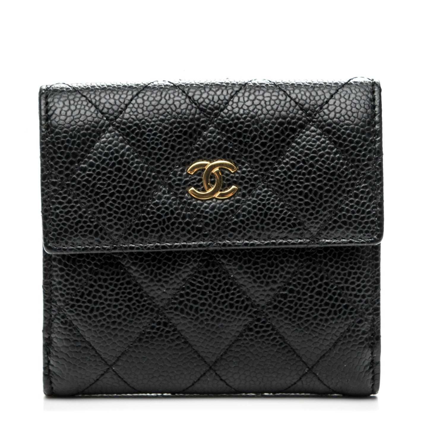 Caviar Quilted Compact French Flap Wallet Black