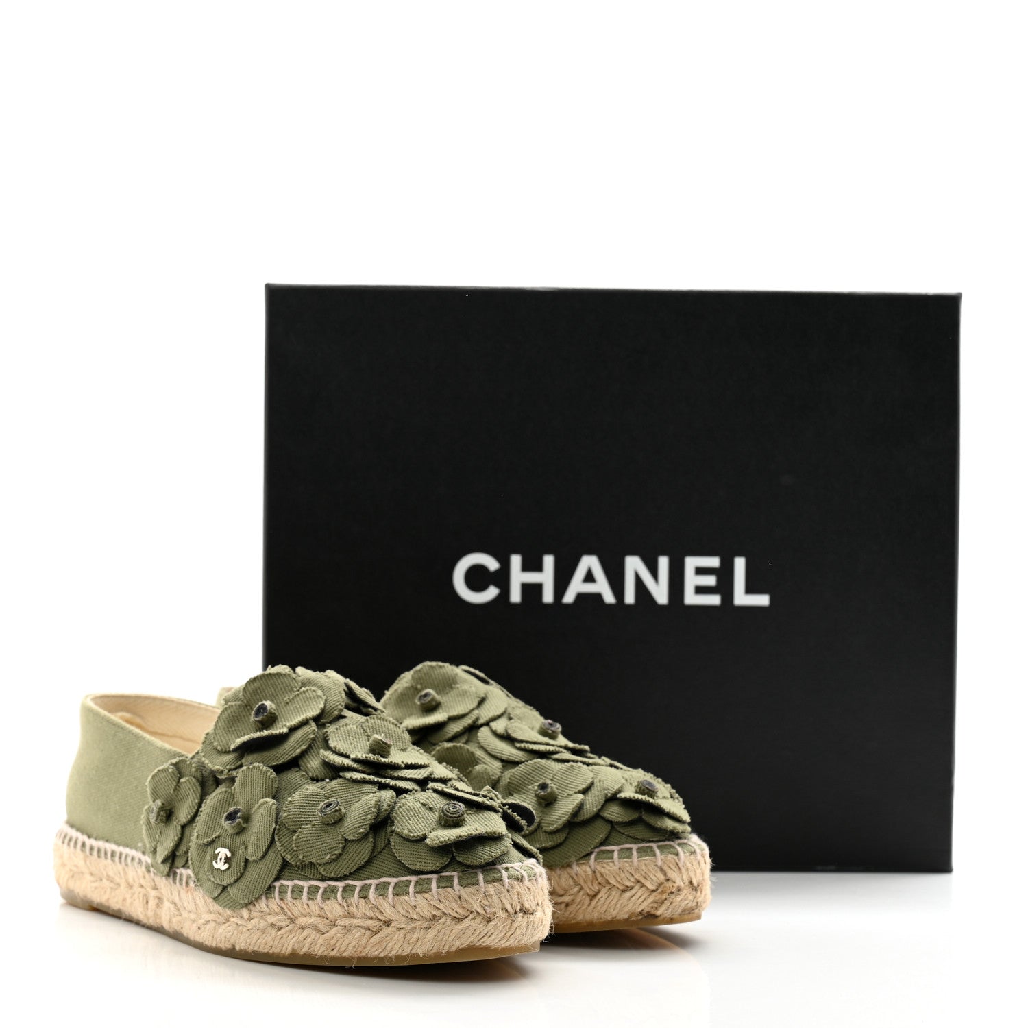 Chanel Fabric Camellia CC Espadrilles 39 Khaki 11 of 11