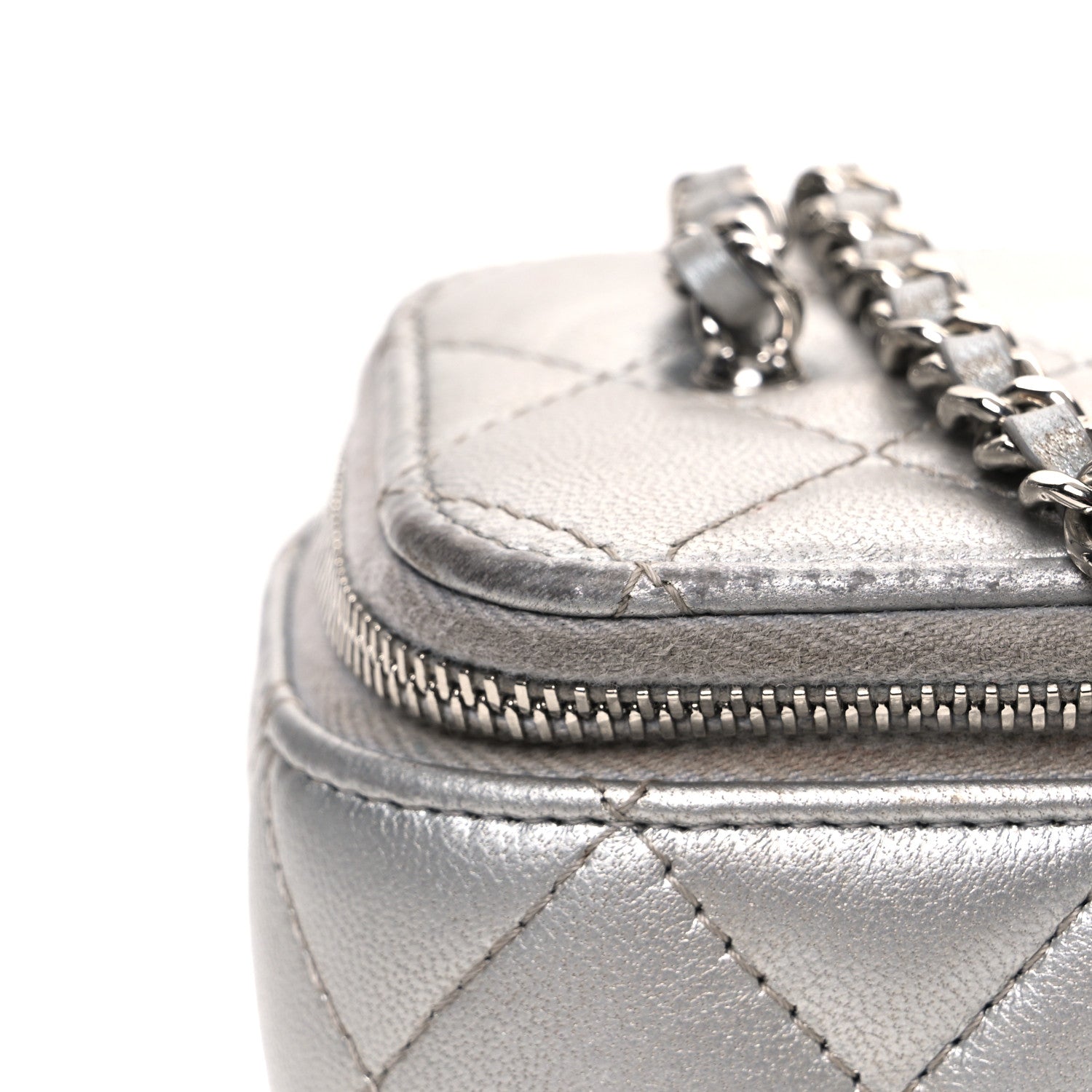Chanel Metallic Lambskin Quilted Small CC Dynasty Vanity Case With Chain Silver 12 of 16