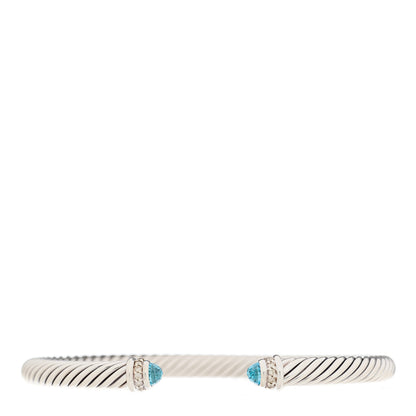 David Yurman Sterling Silver Diamond Blue Topaz 5mm Cable Classics Bracelet 1 of 3