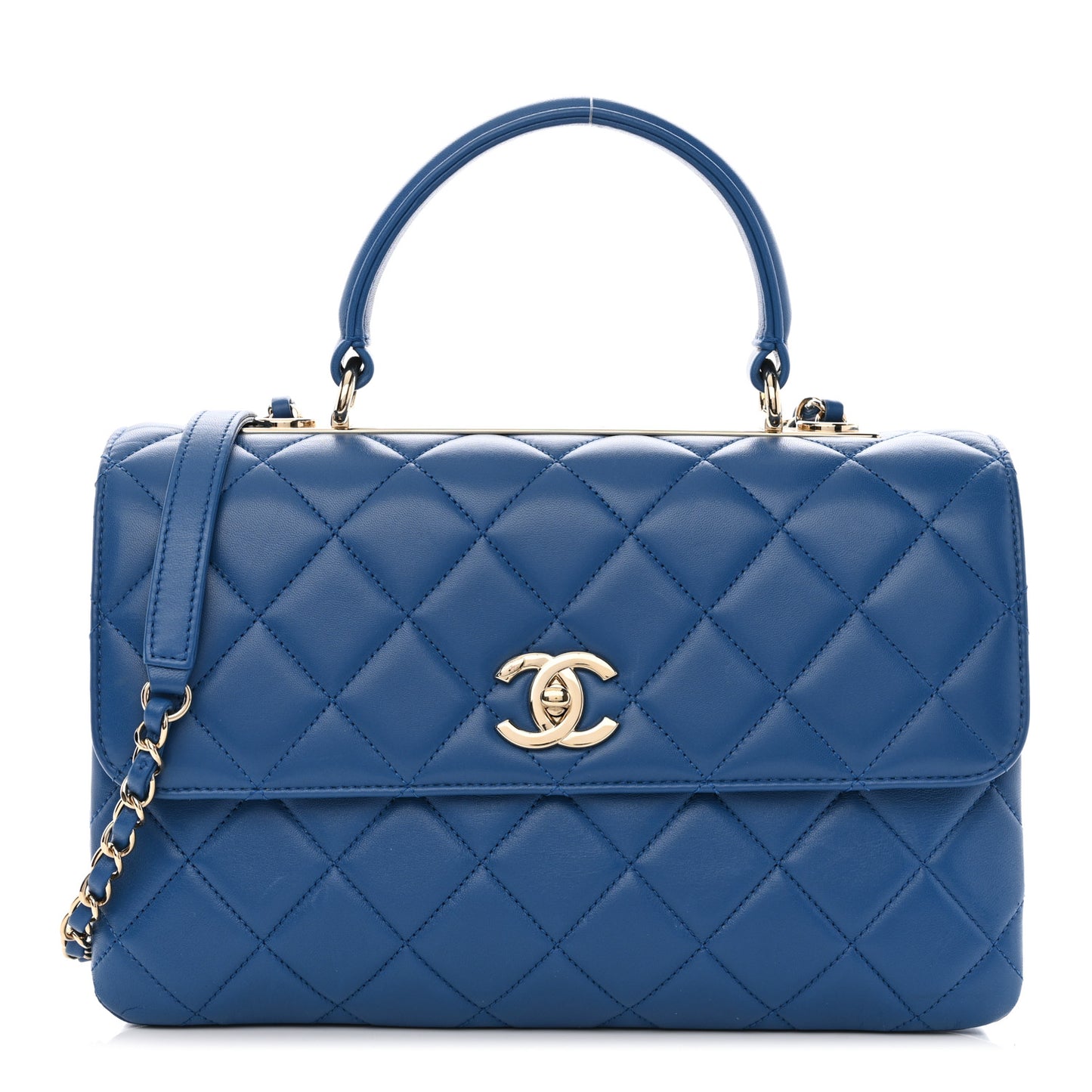 Lambskin Quilted Medium Trendy CC Flap Dual Handle Bag Dark Blue