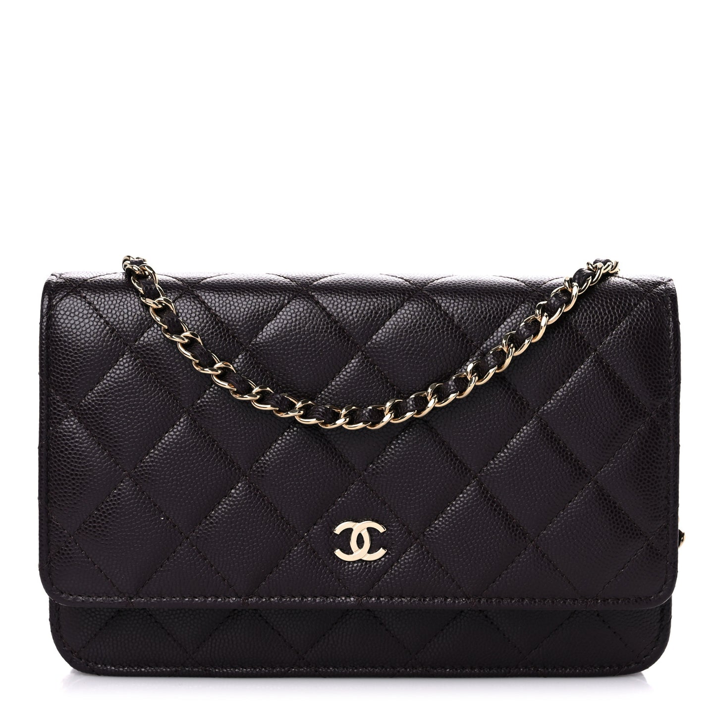 Caviar Quilted Wallet on Chain WOC Dark Brown