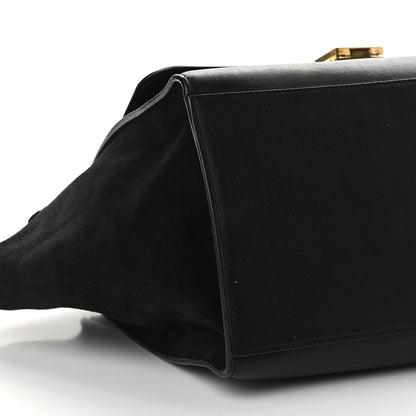 Celine Crocodile Embossed Calfskin Suede Medium Trapeze Black 8 of 9