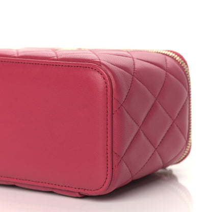 Chanel Lambskin Quilted Small Top Handle Vanity Case With Chain Dark Pink 9 of 10