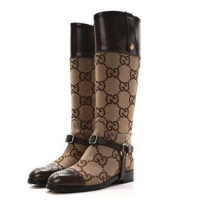 Gucci Monogram Jumbo GG Cordovan Lux Zelda Harness Riding Boots 36.5 Camel Ebony New Acero 3 of 8