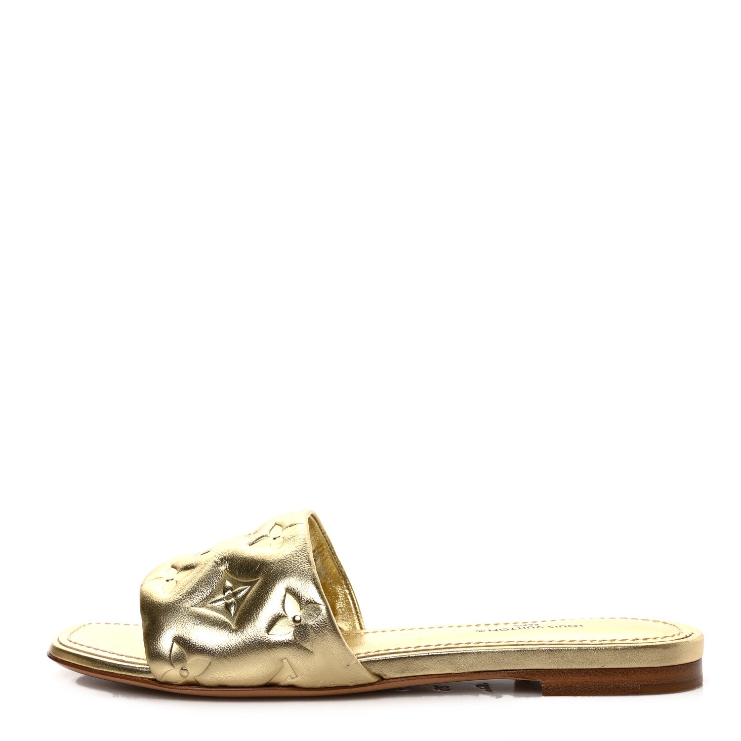 Louis Vuitton Metallic Lambskin Embossed Monogram Revival Flat Mules 35 Gold 1 of 9