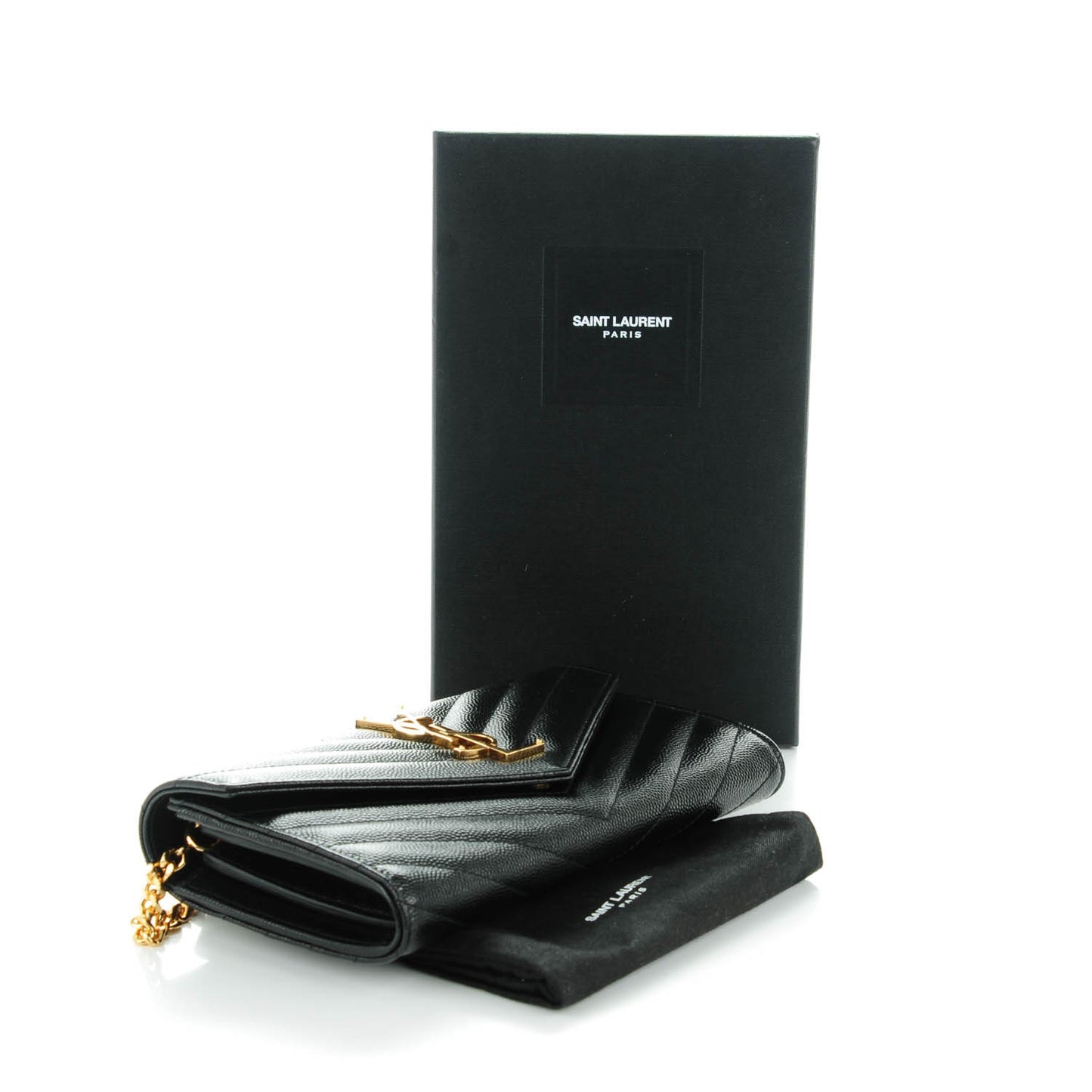 Grain De Poudre Matelasse Chevron Small Monogram Chain Wallet Black