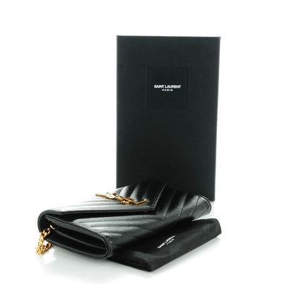 Saint Laurent Grain De Poudre Matelasse Chevron Small Monogram Chain Wallet Black 4 of 8