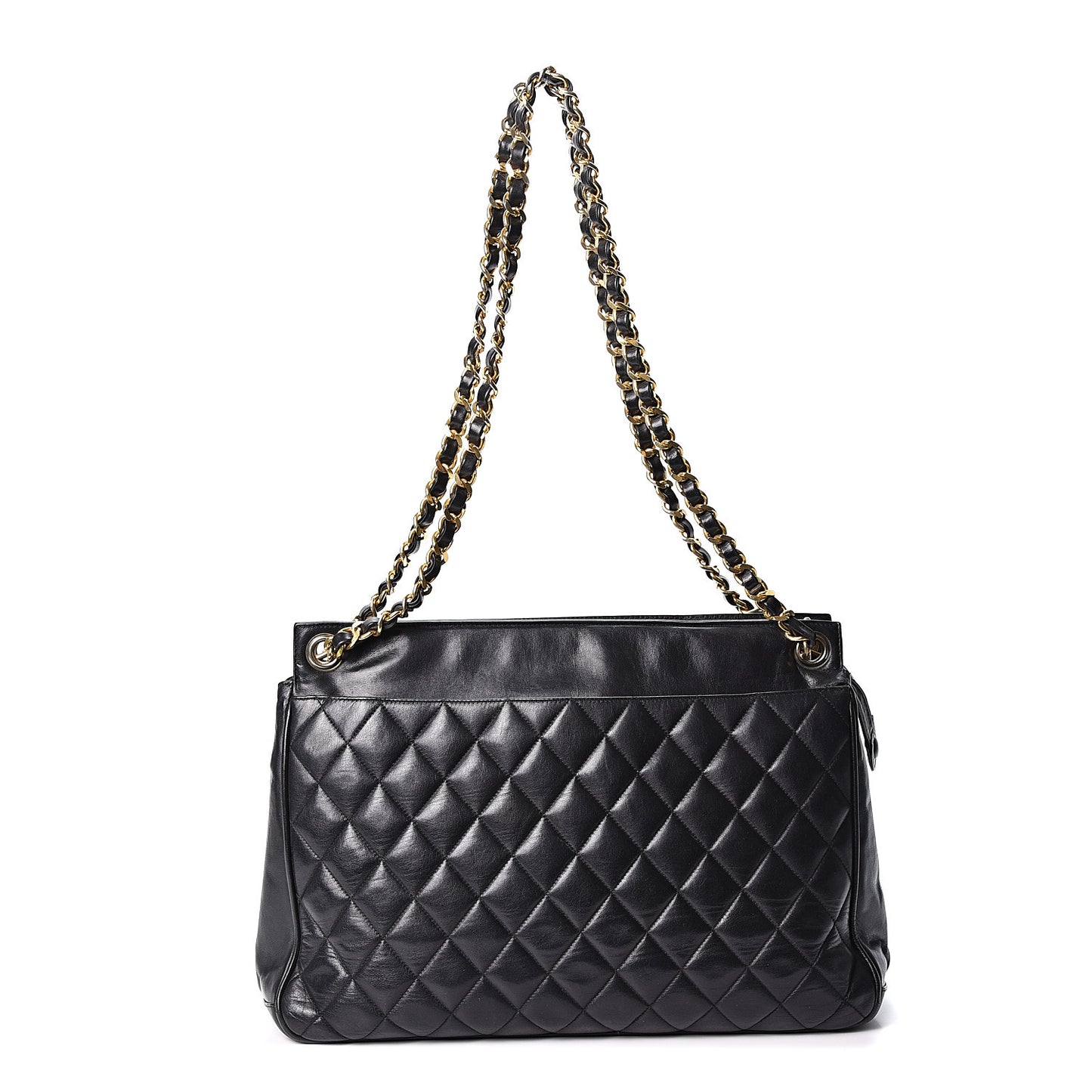Lambskin Quilted Shopping Tote Black