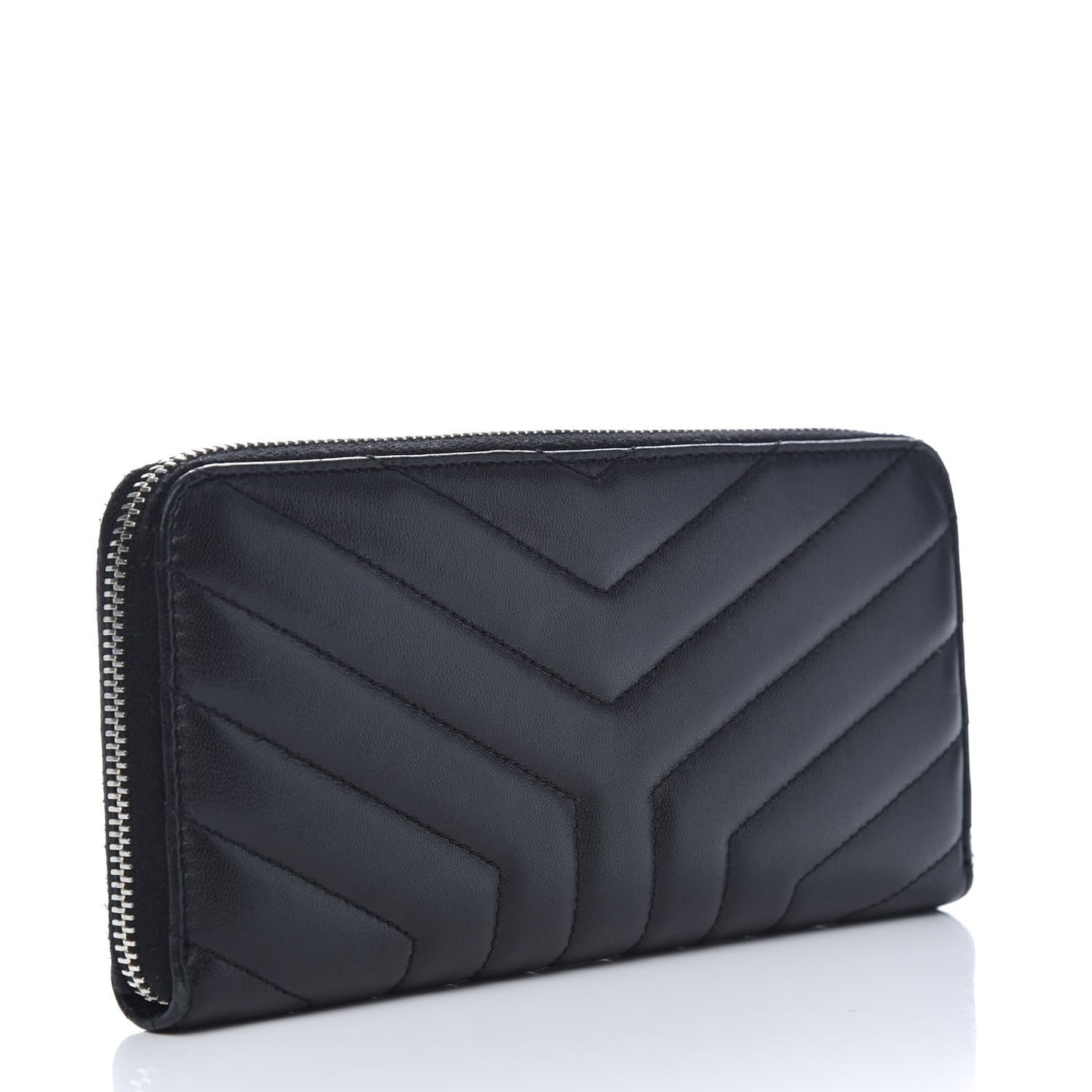 Calfskin Matelasse Chevron Monogram Zip Around Wallet Black