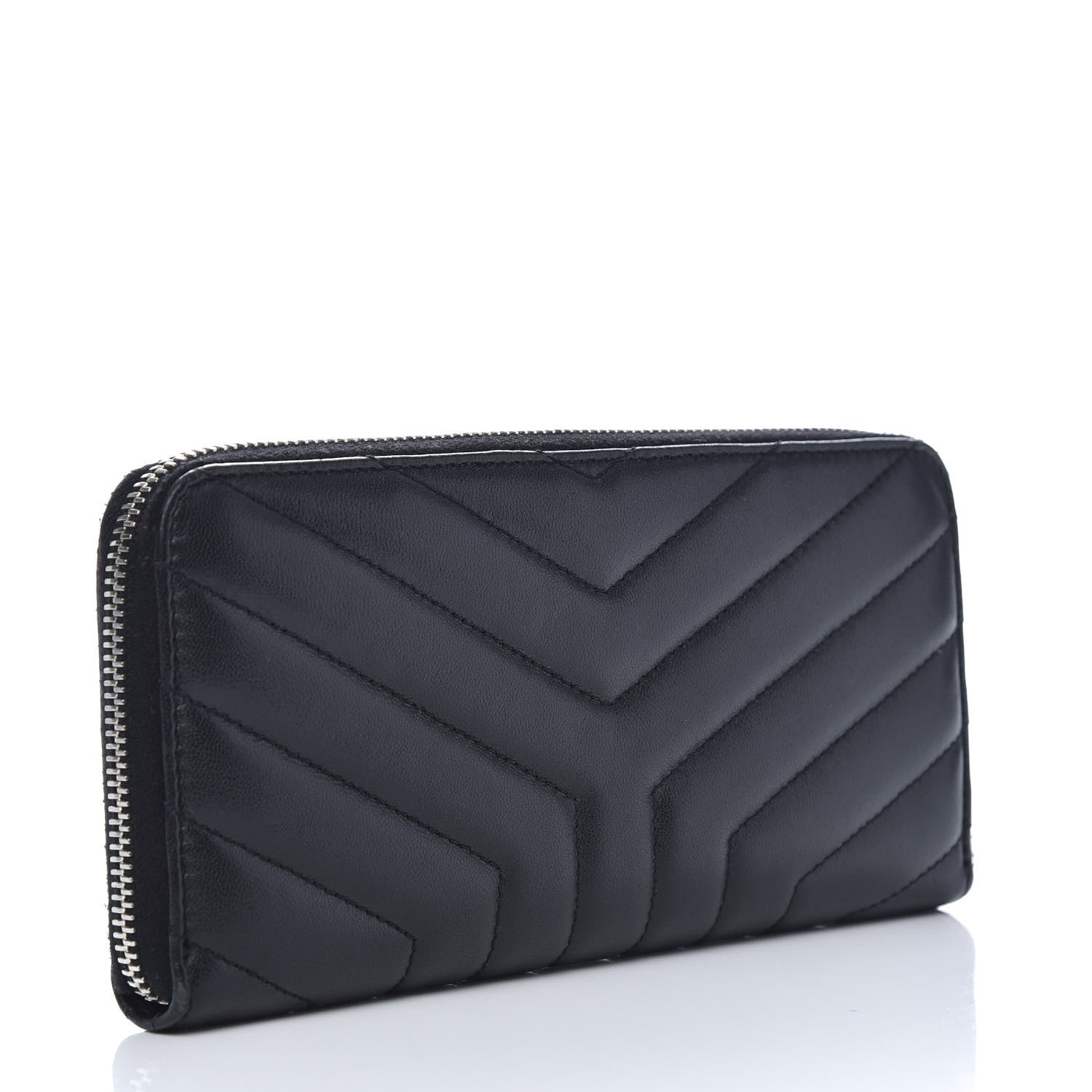 Saint Laurent Calfskin Matelasse Chevron Monogram Zip Around Wallet Black 3 of 8