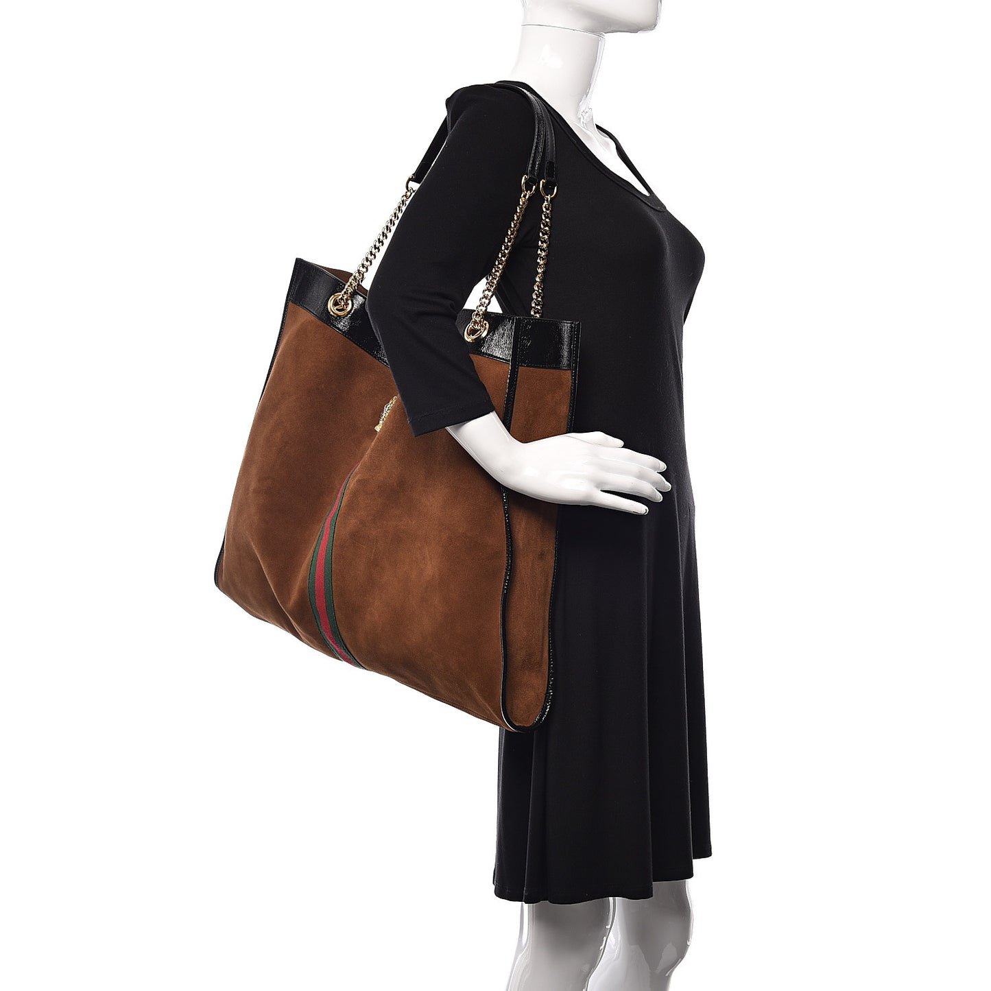 Suede Patent Maxi Rajah Chain Tote Nocciola Black