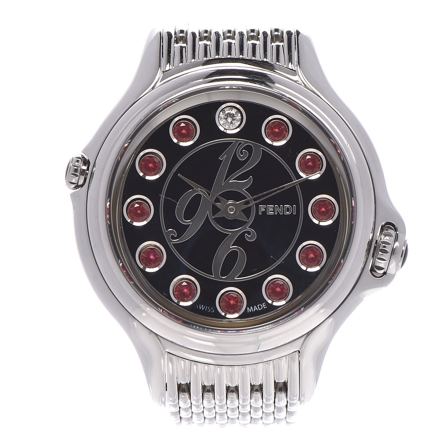 Stainless Steel Diamond Topaz 38mm Crazy Carats Rotating Gem Quartz Watch Black