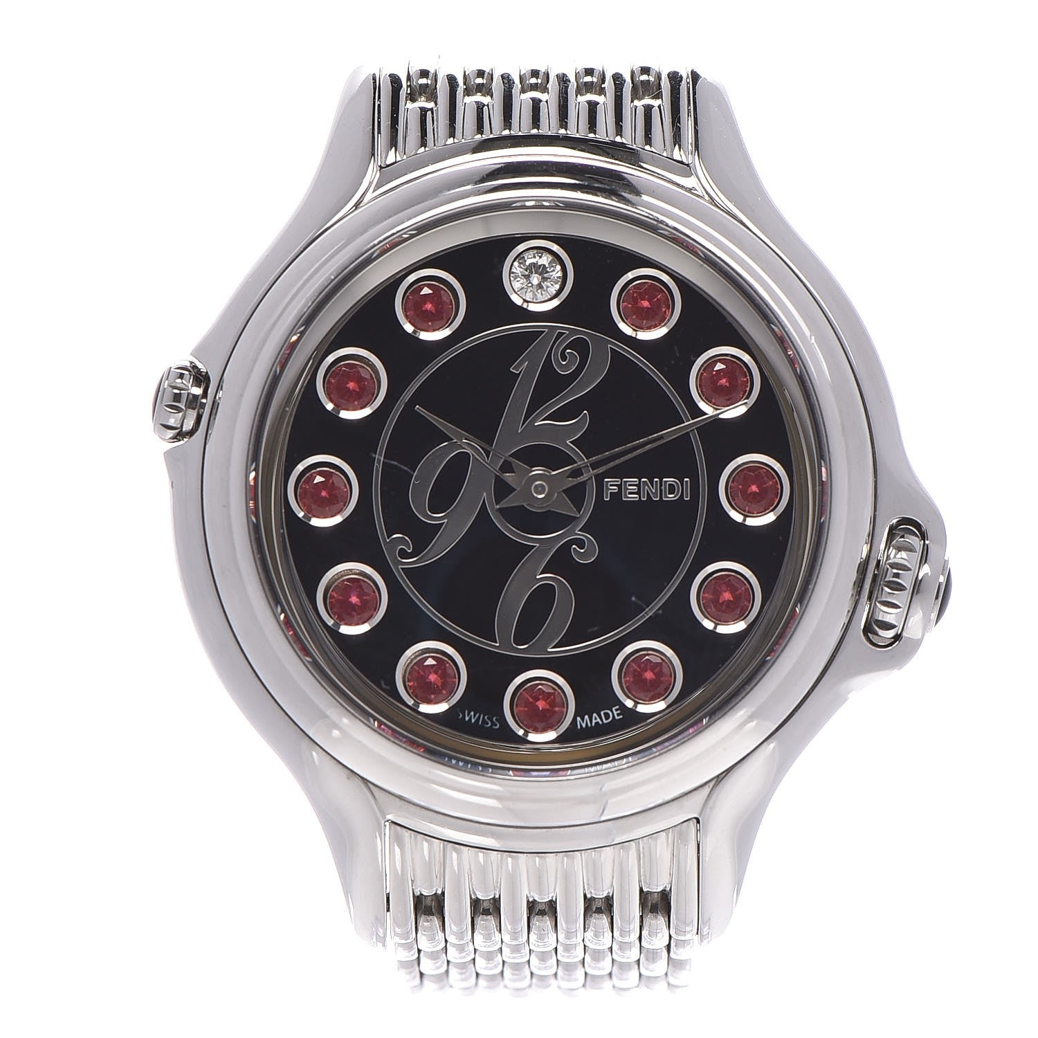 Fendi Stainless Steel Diamond Topaz 38mm Crazy Carats Rotating Gem Quartz Watch Black 3 of 9