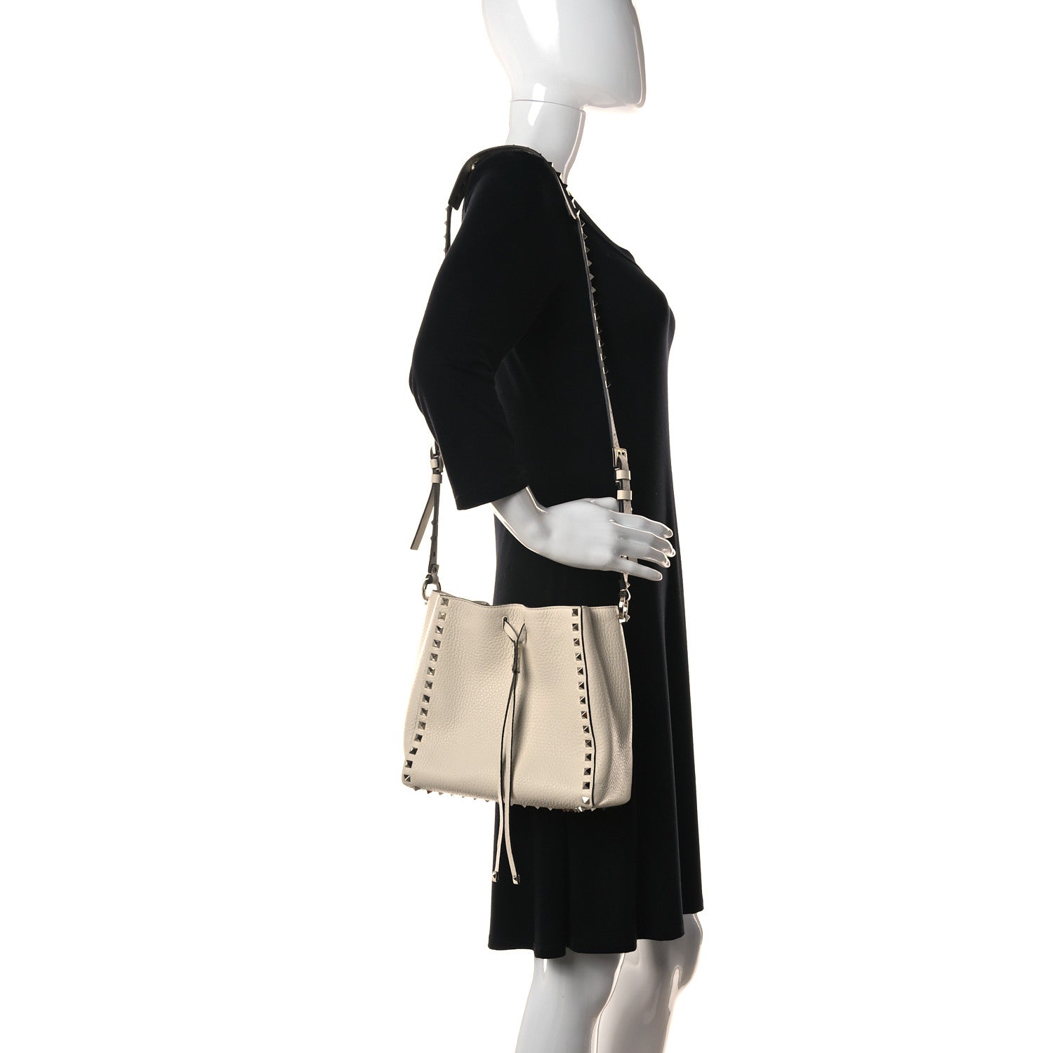 Valentino Garavani Grained Calfskin Rockstud Bucket Bag Ivory 2 of 10