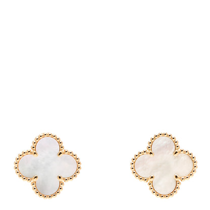 Van Cleef & Arpels 18K Yellow Gold Mother of Pearl Vintage Alhambra Earrings 1 of 5