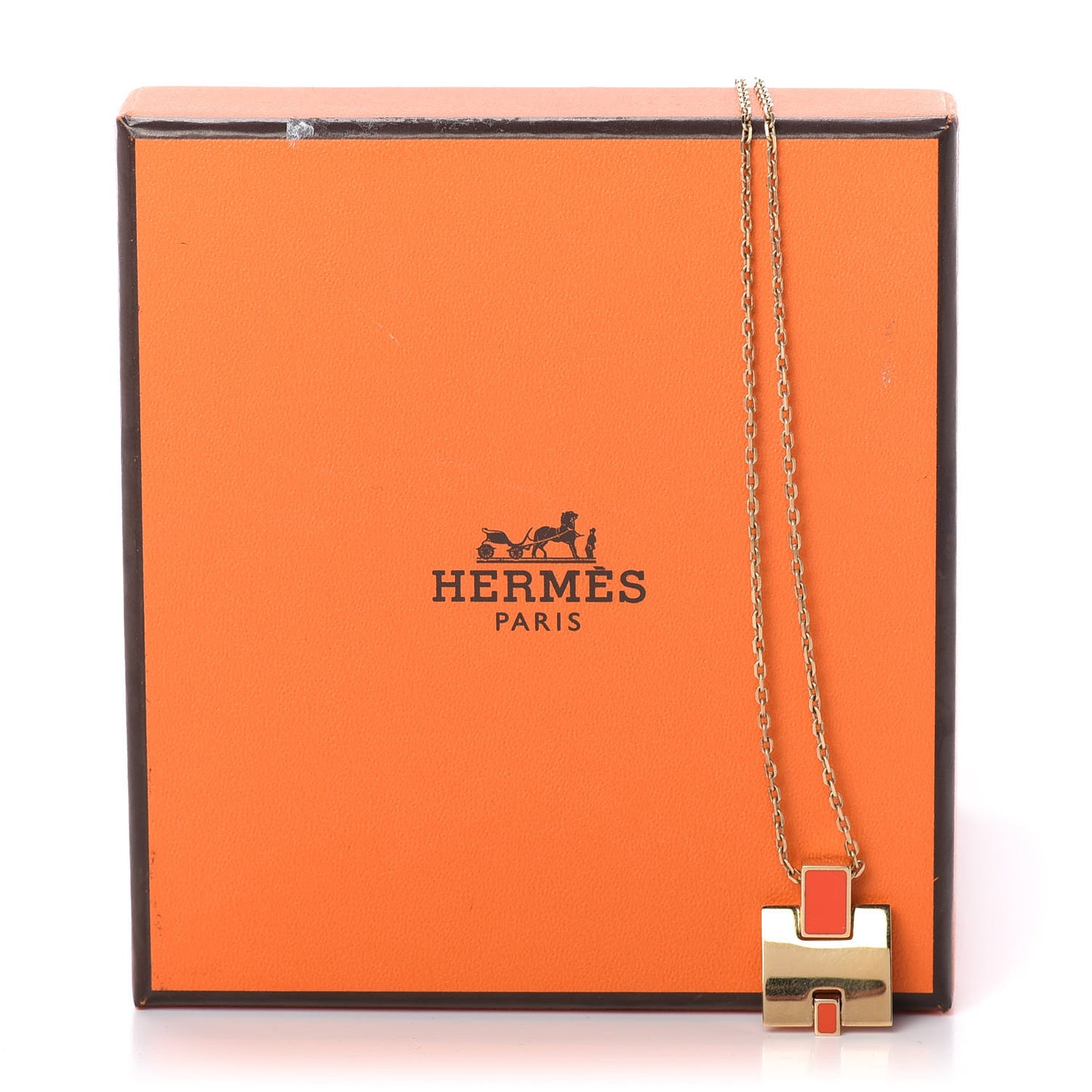 Gold Plated Lacquered Eileen Pendant Necklace Orange Fonce