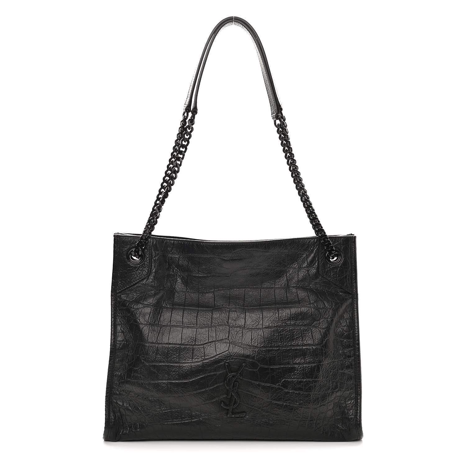 Saint Laurent Calfskin Crocodile Embossed Monogram Medium Niki Shopping Bag Black 1 of 9