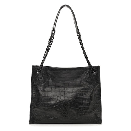 Saint Laurent Calfskin Crocodile Embossed Monogram Medium Niki Shopping Bag Black 1 of 9