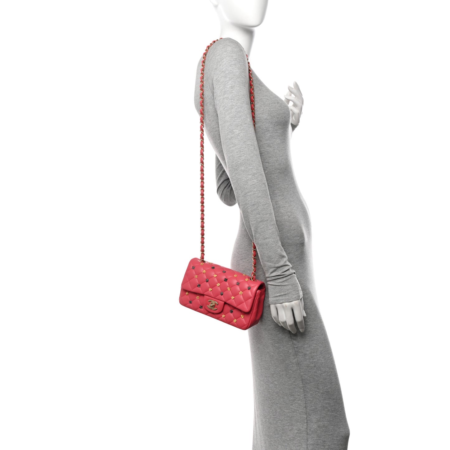 Lambskin Quilted Studded Mini Rectangular Flap Pink