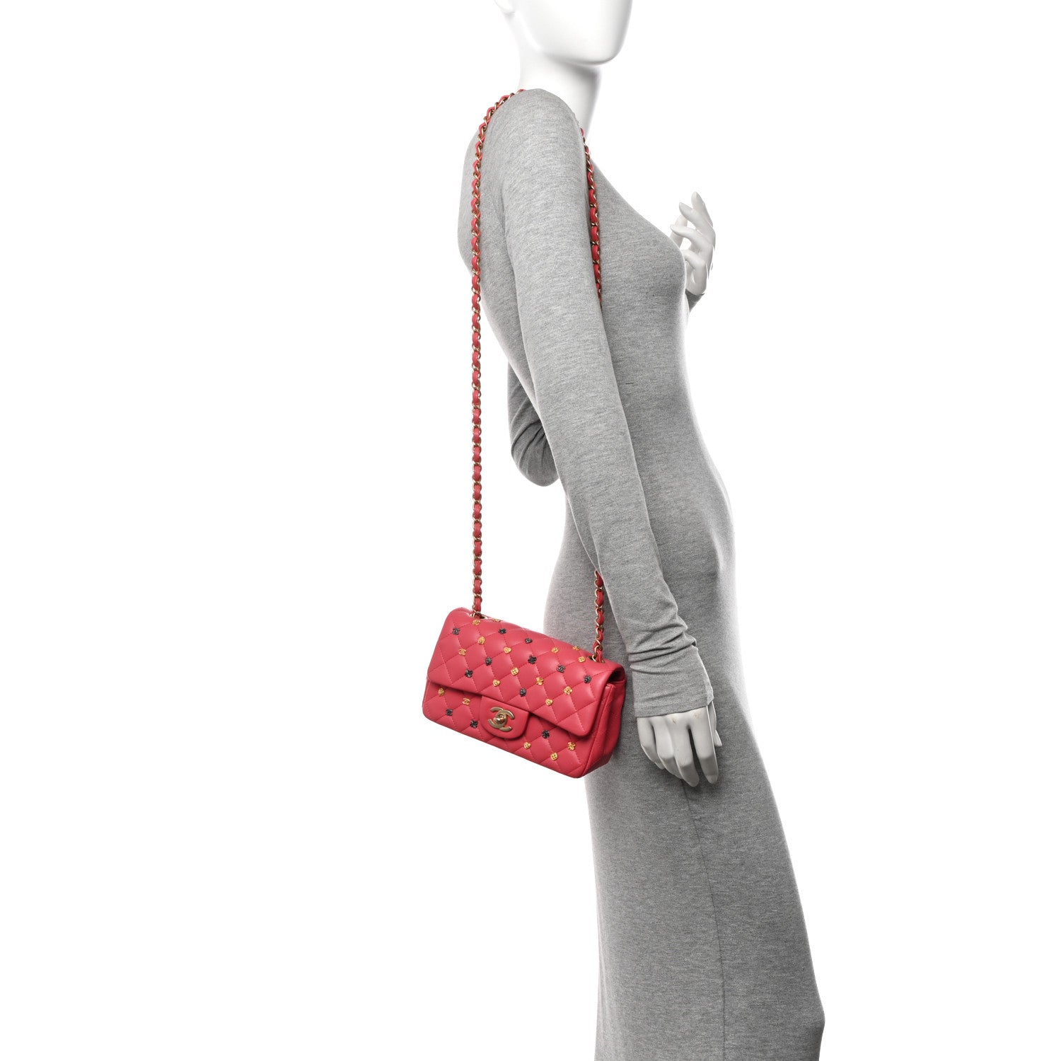 Chanel Lambskin Quilted Studded Mini Rectangular Flap Pink 2 of 12