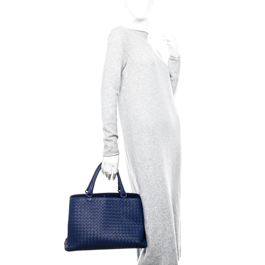 Nappa Intrecciato Medium Top Handle Tote Cobalt