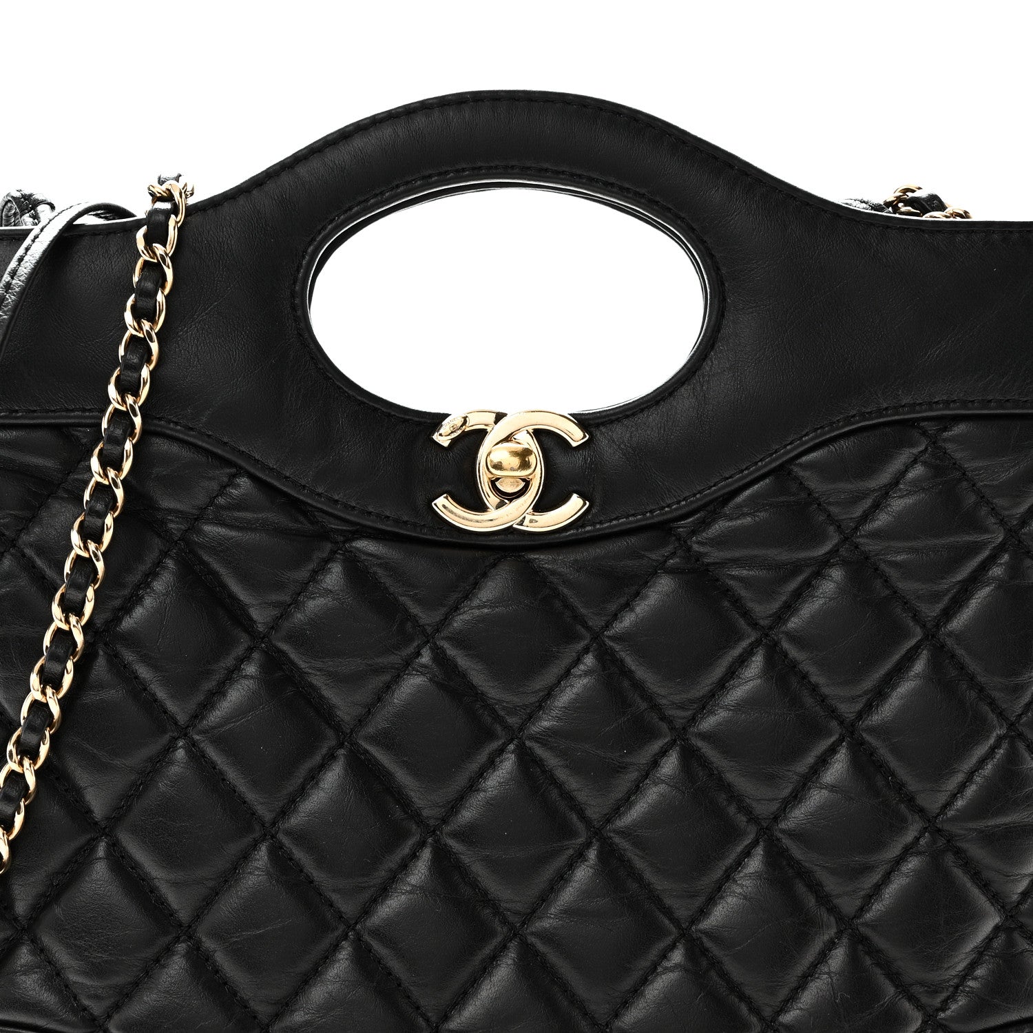 Chanel Shiny Crumpled Calfskin Quilted Mini 31 Shopping Bag Black 8 of 10