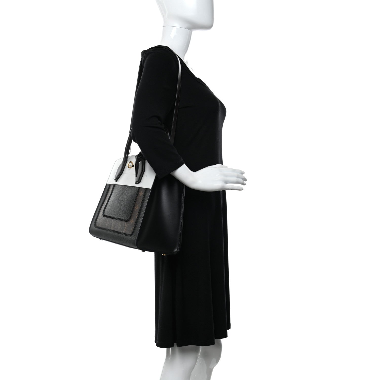Louis Vuitton Calfskin Monogram City Steamer MM Black White 2 of 9