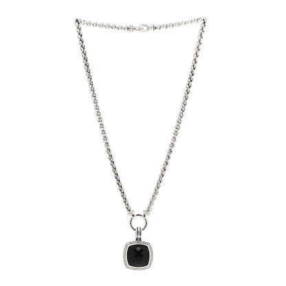 David Yurman Sterling Silver Diamond Black Onyx 16mm Albion Wheat Chain Pendant Necklace 3 of 5