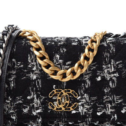 Chanel Tweed Quilted Chanel 19 Wallet On Chain WOC Black Silver Ecru 11 of 12