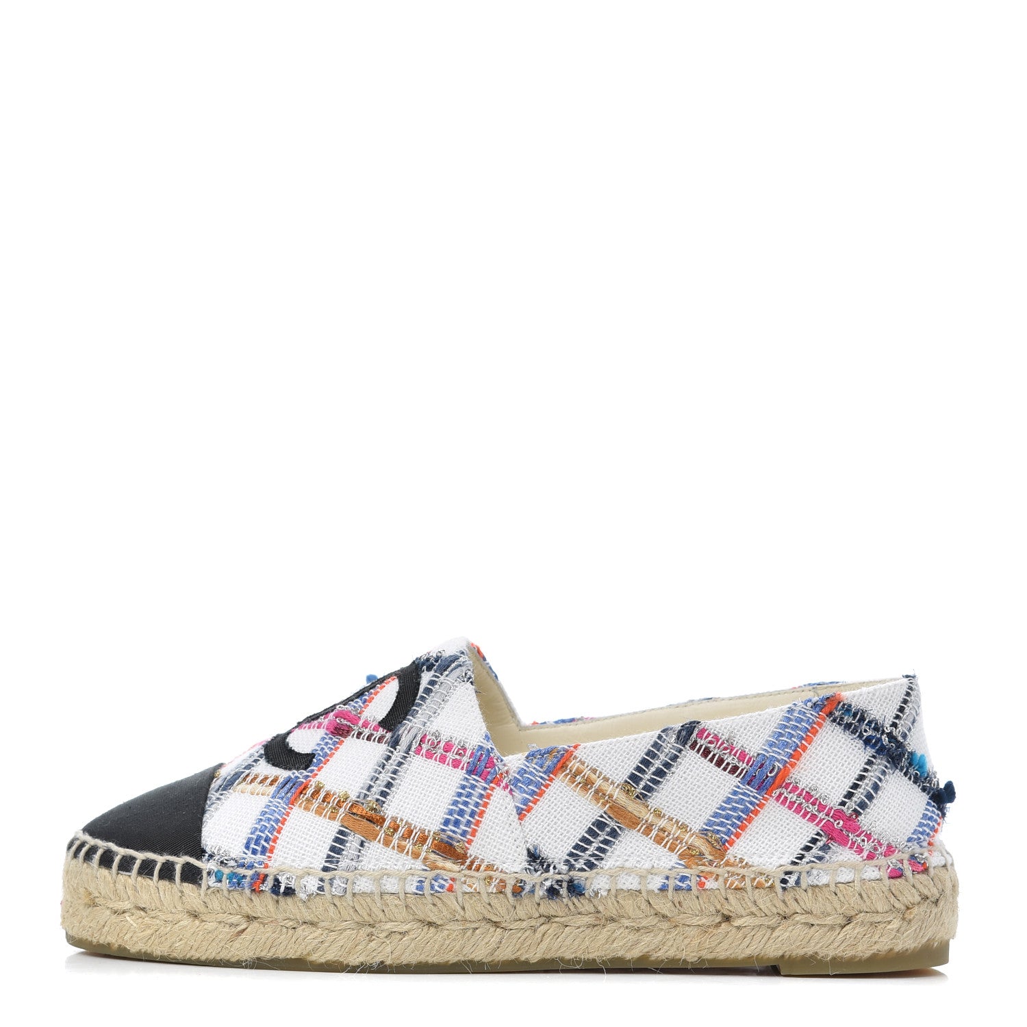 Chanel Tweed Grosgrain CC Espadrilles 36 White Blue Pink Green Black 1 of 9