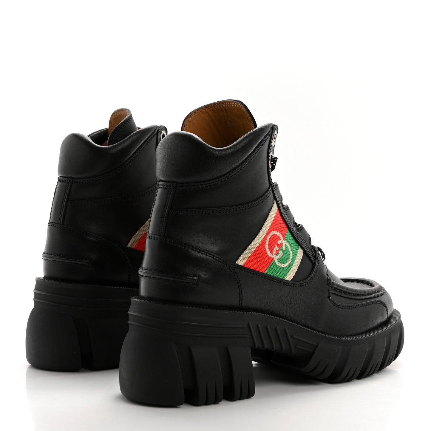 Quebec Calfskin Web Womens Interlocking G Lace Up Combat Boots 35 Black Mystic White Green Red