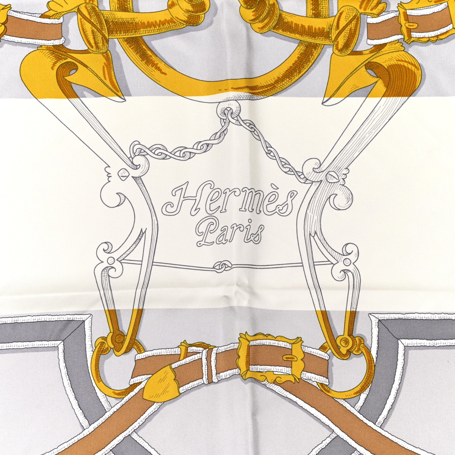 Hermes Silk L Instruction Du Roy Scarf 90 Black Gris Or 4 of 5