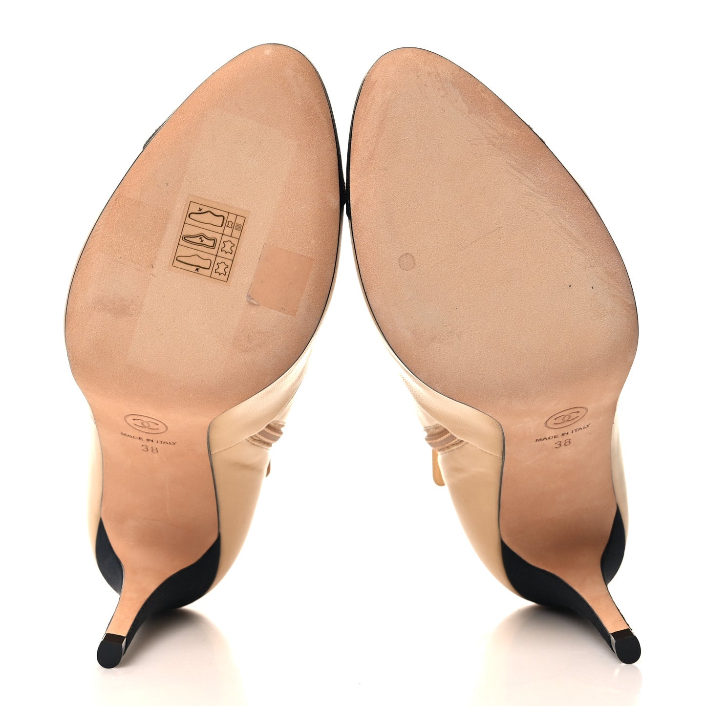 Lambskin Grosgrain Cap Toe CC Short Ankle Boots 38 Beige Black