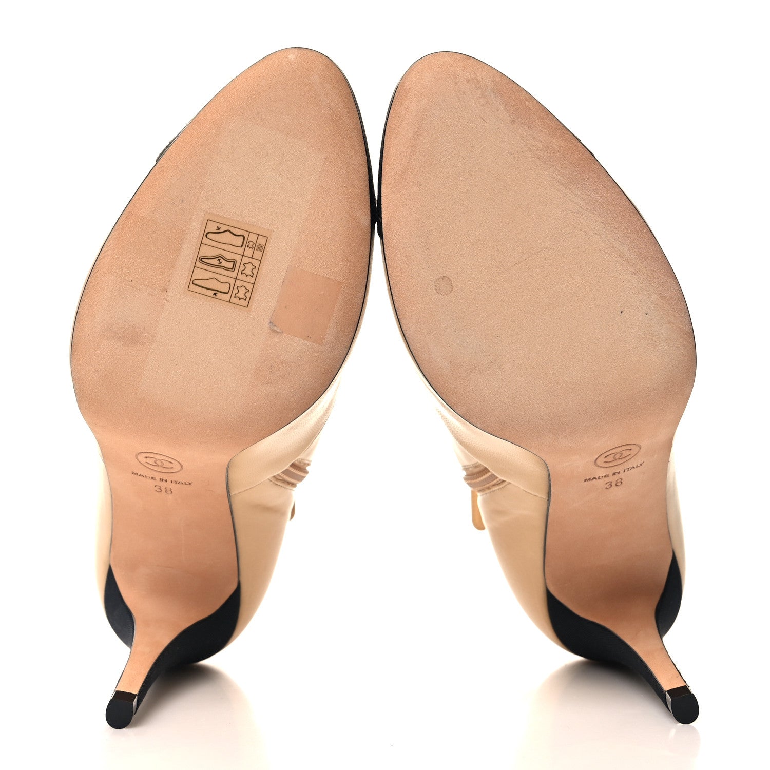 Chanel Lambskin Grosgrain Cap Toe CC Short Ankle Boots 38 Beige Black 5 of 8